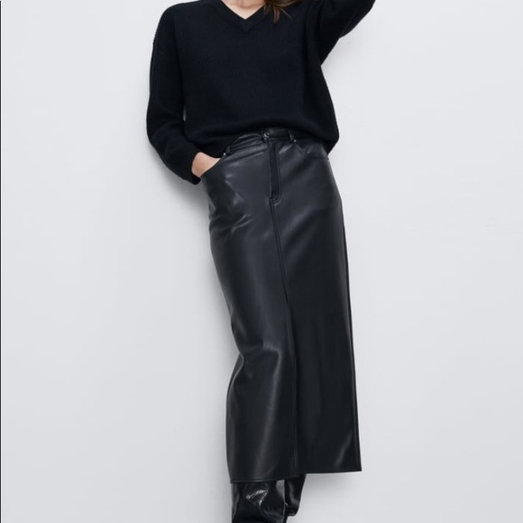Zara Nwt Faux Leather Maxi Skirt 